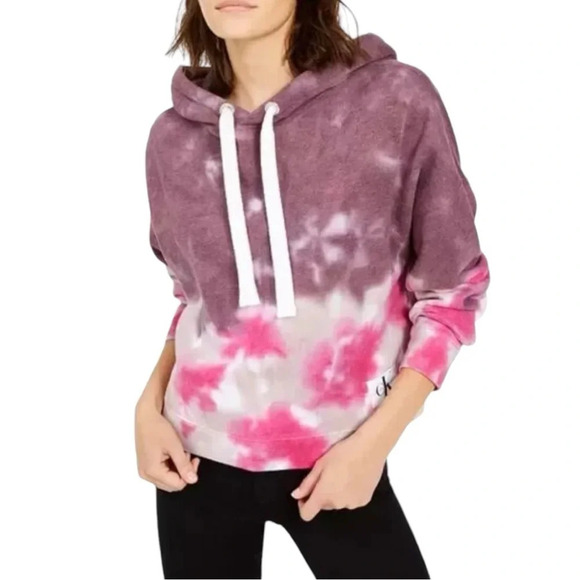 Calvin Klein High Tide Purple/Pink Tie Dye Cropped Hoodie size XL - Picture 1 of 5